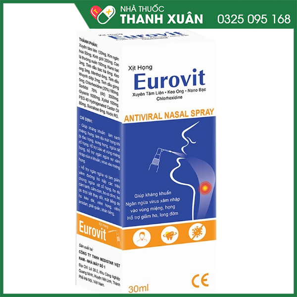 Xịt họng Eurovit giảm ho, đau rát họng hiệu quả